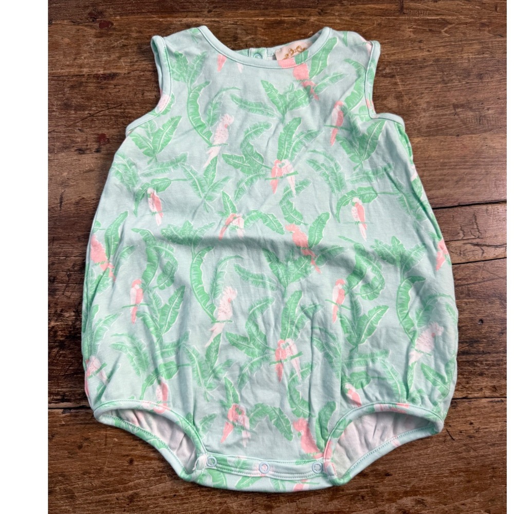The Beaufort Bonnet Company Parrot Palm Print Pima Cotton Bubble Romper 3T Girl